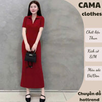 Đầm body cộc tay cổ polo form dài chất thun co giãn 4 chiều ôm body siêu tôn dáng HCOM25124