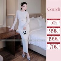 Đầm Body COCIDI Chất Liệu Cotton Nhũ Phối Ren Màu ĐỎ/ĐEN/TRẮNG, Váy Ôm Sát Thiết Kế Corset Tay Dài Tôn Dáng Đầm Dự Tiệc