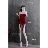 Đầm body cúp ngực vạt tua rua phối hoa xinh nhn