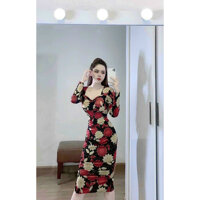 Đầm Body dài in hoa - Đỏ
