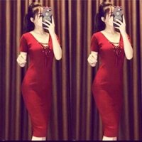 Đầm body đan dây cổ nút hàng xuất D880