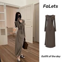 Đầm body dáng dài dài tay mùa đông Váy liền dệt kim dài tay váy dài mẫu mới đầu thu cho nữ