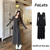 Đầm body dáng dài dài tay mùa đông Váy liền dáng dài thu đông nữ