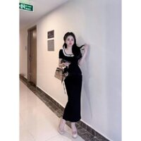 Đầm body dáng dài phối ren bèo nơ chất thun tăm lạnh form dáng chuẩn, tôn dáng