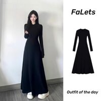 Đầm body dáng dài Váy đen dài tay mùa đông Váy liền dài tay màu đen váy dài kiểu Pháp mẫu mới 2024 đầu thu cho nữ