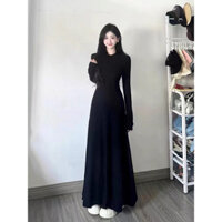 Đầm body dáng dài Váy đen dài tay mùa đông Váy liền dài tay màu đen váy dài kiểu Pháp mẫu mới 2024 đầu thu cho nữ