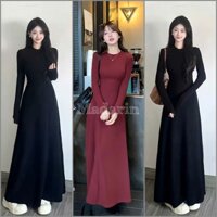 Đầm Body Dáng Dài, Váy Thun Đen Dài Tay Mùa Đông Kiểu Pháp Mới Top Women Đen