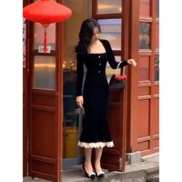 ĐẦM BODY ĐEN ĐUÔI CÁ CHÂN REN