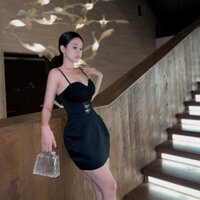 Đầm Body Dự Tiệc 2 Dây Cúp Ngực Phối Voan Khoét Eo Đính Kẹp Đá - 2 Màu Trắng, Đen - Vải Phi + Lót Lụa - Mã Hàng ETH02