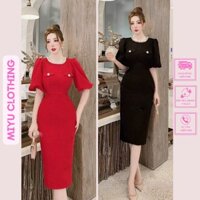 Đầm body dự tiệc cưới sang trọng váy đỏ tay bồng dáng dài ôm sang trọng quyến rũ xinh MiyuClothing