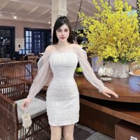 Đầm body dự tiệc váy nữ dáng ôm trễ vai lưới ánh kim cao cấp VNTT11