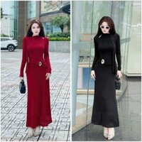 Đầm body đuôi cá dài nhún bụng kèm khoen , maxi thun ôm dáng khoét vai tay dài 2 màu đen+đỏ G980