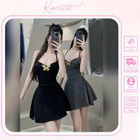 Đầm Body Hai Dây Chân Váy Chữ A , Có Sẵn Mút Quần Bảo Hộ Kèm Tag Bướm - chất thun bozip Freesize 40-55kg