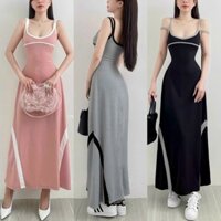 Đầm body hai dây dáng dài xòe cách điệu phong cách thể thao chất thun tăm lạnh-Đầm đi tiệc, đi chơi, đi du lịch H