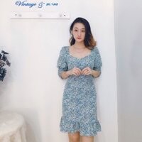 Đầm body hoa nhí tay phồng