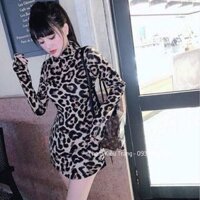 Đầm body họa tiết beo phối dây kéo cực chất