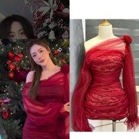 Đầm body lệch vai màu đỏ 2 lớp cao cấp giá sỉ < 58kg eo < 75
