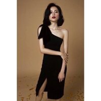 Đầm body lệch vai nơ xẻ đùi