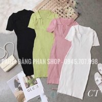 Đầm body len cổ bẻ tay ngắn - ẢNH THẬT SHOP CHỤP