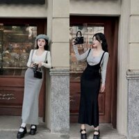 Đầm Body Mẫu Dài Dạng Yếm Mix Kèm Áo Ôm Dài Tay, Váy Đầm Nữ Đi Chơi Thời Trang Cao Cấp D098 MAHALA