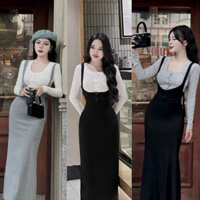 Đầm Body Mẫu Dài Dạng Yếm Mix Kèm Áo Ôm Dài Tay, Váy Đầm Nữ Đi Chơi Thời Trang Cao Cấp NOBICO D098