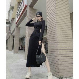 Đầm body maxi thun ôm xẻ tà