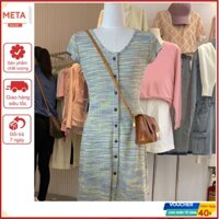 Đầm Body Meta Tay Ngắn Dệt Kim, Đầm/Váy Body Dáng Ôm Chất Len Quyến Rũ Phong Cách Hàn Quốc
