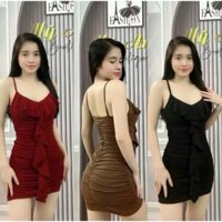 đầm body nhún 2 dây thiết kế bèo thanh lịch sang chảnh b171