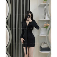 Đầm body nhún cổ v khoét sâu, phối tà dài siêu sang chảnh sexy đi tiệc - Colory Shop