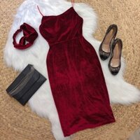 Đầm body nhung 2 dây kèm turban