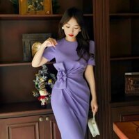 Đầm body nơ eo sang trọng thanh lịch màu đen, tím.B043