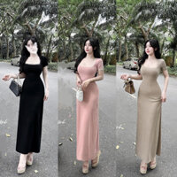 Đầm Body Nữ Cổ Vuông Tay Ngắn Dáng Dài Basic D138, Váy Nữ Thiết Kế Phong Cách Hàn Quốc MAHALA