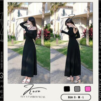 Đầm body nữ cổ yếm trễ vai dáng xoè 🖤KEVA🖤 Váy trễ vai thiết kế ôm ngực, cổ yếm dây buộc, Váy dài tay