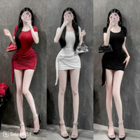 Đầm Body Nữ Dáng Ngắn Đính Hoa Phối Tà, Váy Nữ Dáng Ngắn Ôm Tôn Dáng Chất Thun Mát Mẻ Mềm Mịn Co Dãn LOTTON D152