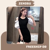 Đầm Body Nữ Hở Vai Phối Màu,Váy Nữ Cộc Tay Dáng Ôm Body Tôn Dáng Chất Cotton(Có ảnh thật và clip ở cuối)
