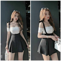 Đầm Body Nữ JACO D109 Trễ Vai Mix Chân Váy Yếm – Thiết Kế Bánh Bèo Năng Động, Co Giãn Cao Cấp