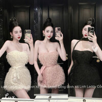 đầm body nữ , váy thun lưới đính đá hottrend tay dàu phối lông sang chảnh kèm video tự quay
