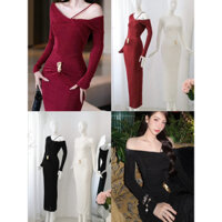 Đầm body ôm lệch vai xoắn cổ tay dài kèm tag sang trọng