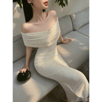 Đầm body ôm trễ vai chất ren hoa nổi 2 lớp sang chảnh