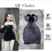 ĐẦM BODY ỐNG NHÚN BÈO DÁNG NGẮN ĐÍNH NƠ XINH