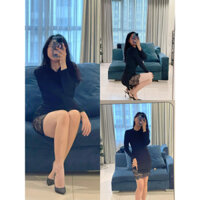 Đầm body ren đen tay dài
