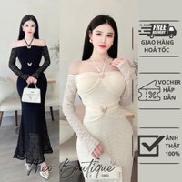 Đầm Body Ren Đuôi Cá “Marri” Tay Dài Trễ Vai Dự Tiệc Sang Trọng kèm phụ kiện