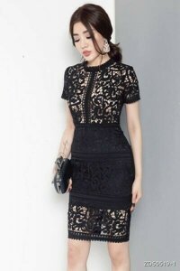 Đầm body ren tay con màu đen sang trọng quý phái