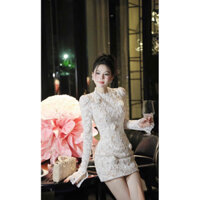 ĐẦM BODY REN THÊU KẾT HOA NỔI DÀI TAY