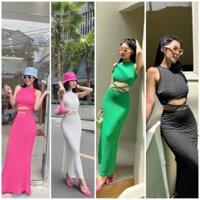 Đầm body sát nách chéo eo dáng dài