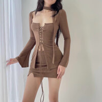 Đầm body set đầm rút dây kèm chân váy sang chảnh 113