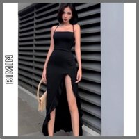 Đầm body sexy đan dây lưng BIMIN, Váy Dự Tiệc Nữ Hở Vai Đuôi Cá Thun Màu Đen Cá Tính