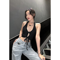 Đầm Body Sexy Tay Dài Ôm Trễ Vai Váy Thun Màu Đen Cá Tính và áo croptop cột dây yếm hở lưng đi chơi Sugarbomb.mode (19)