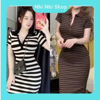 ĐẦM BODY SỌC CỔ BẺ GÀI NÚTTÔN DÁNG CỰC XINH