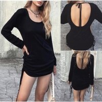 Đầm Body Tay Dài Khoét Lưng - Dây Rút Quyến Rũ - DO14